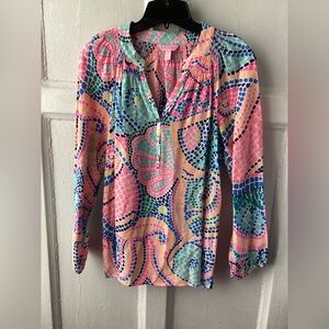 Lilly Pulitzer Pink and Blue Mosaic Blouse
